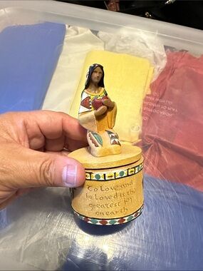 Heart Holding Native Woman Figurine Trinket Box - Yellow & Multicolor